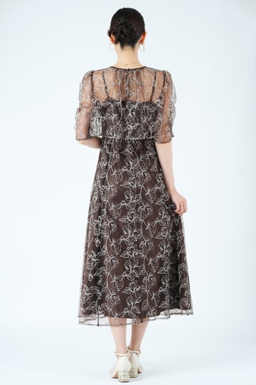 Hermoso luxe レイヤードフローラル刺繍ブラウンドレス (L) をレンタル