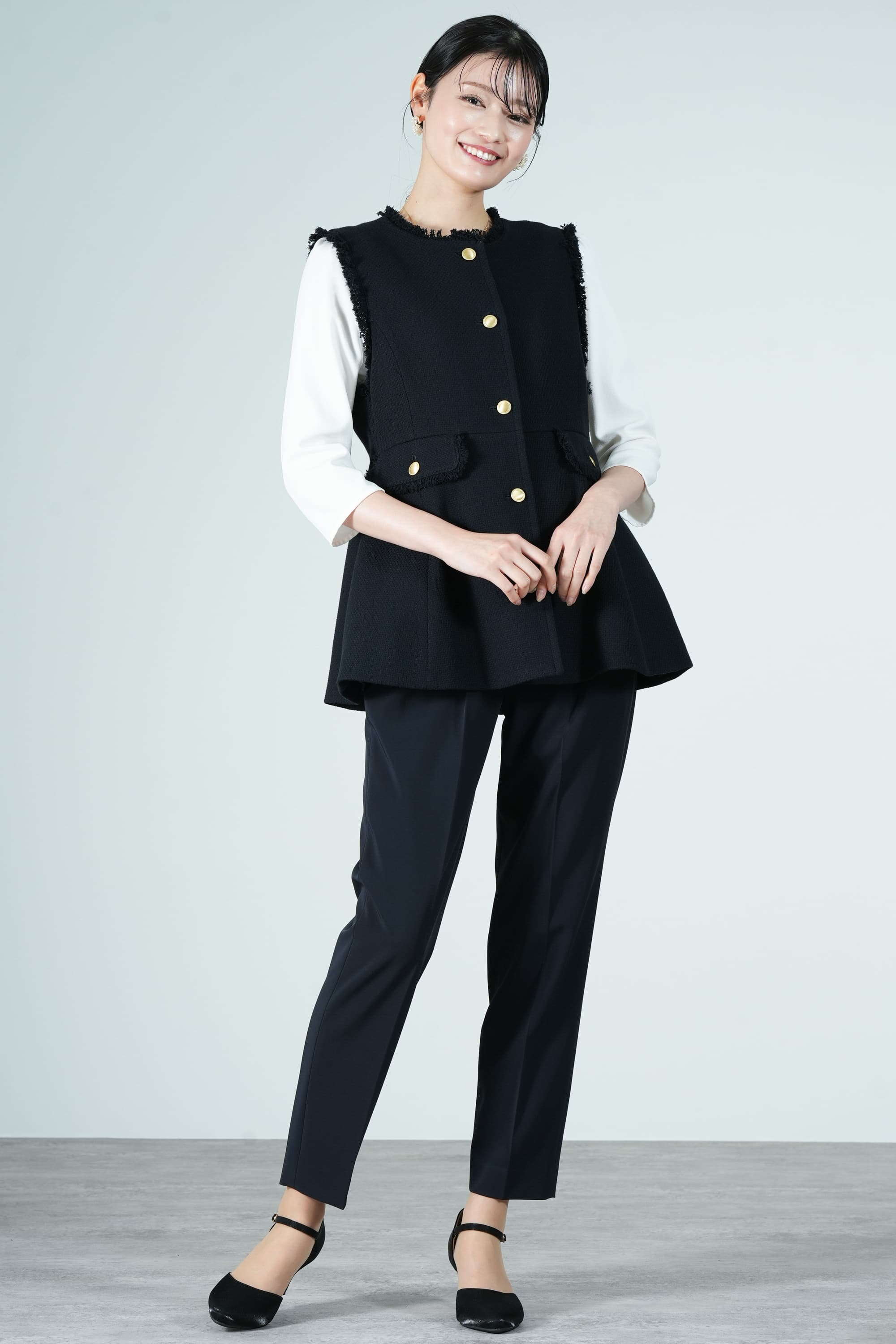 UNITED ARROWS green label relaxing ペプラムツイードジレ×ネイビー