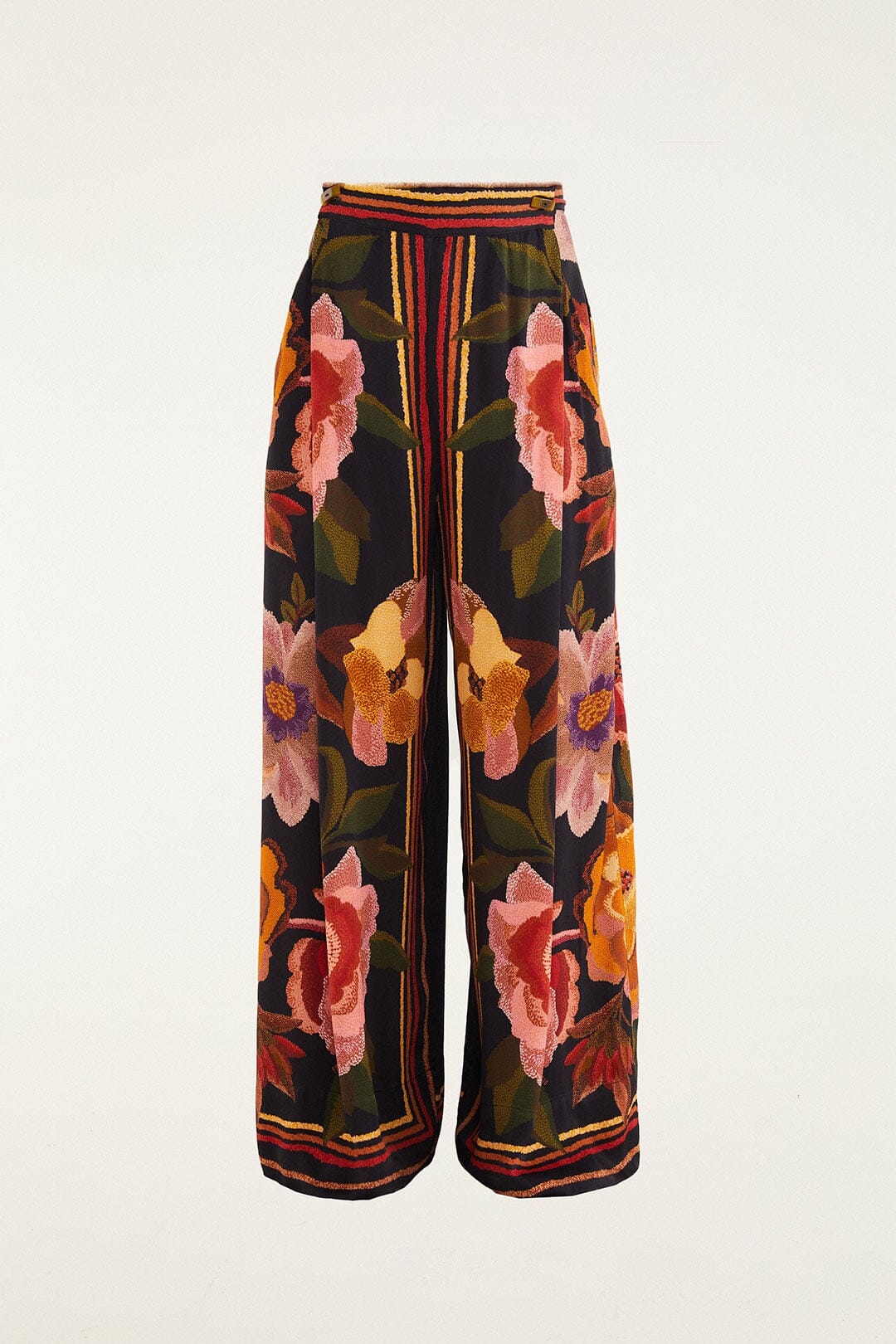 Black Chenille Flowers Lenzing™ Ecovero™ Viscose Pants | FARM Rio