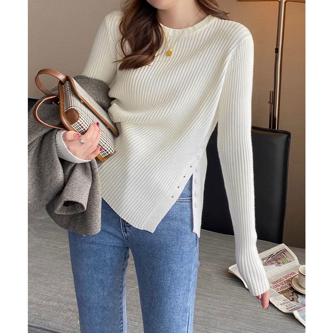 miniministore miniministore rib knit top long sleeve ribbed cut and se