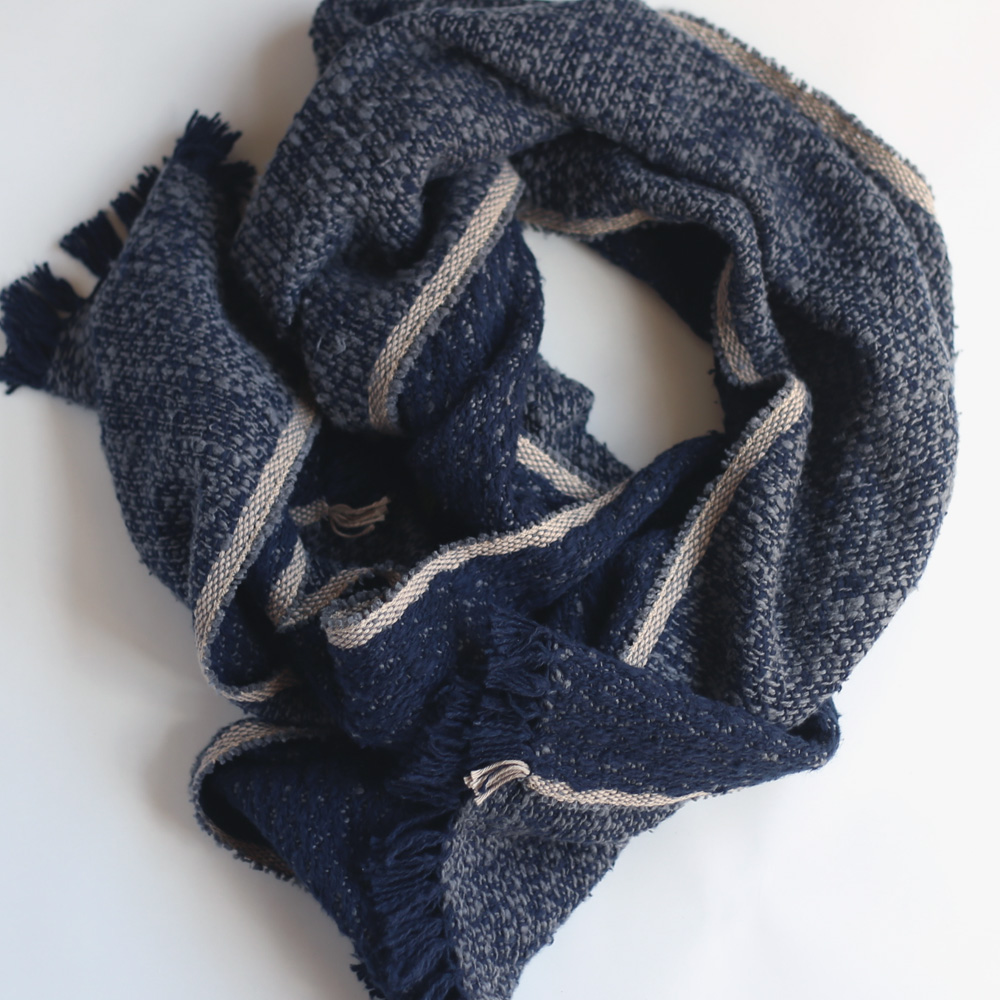 スノアンドモリソン ガラ紡 ミディアムストール / Double face/Navy