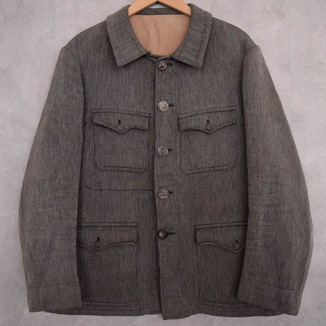 40's FRANCE 動物ボタン ストライプ柄 Hunting Jacket 40年代 フランス