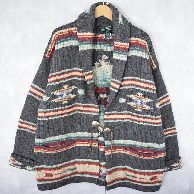 90年代 90s ローレンラルフローレン ハンドニット 総柄 ネイティブ