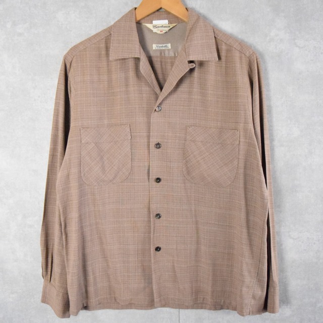 60年代 60s スポーツマン 開襟 長袖 茶色 ブラウン │ヴィテージ古着屋