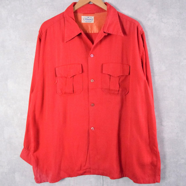 50年代 50s ピルグリム 開襟 長袖 赤 レッド │ヴィテージ古着屋Feeet