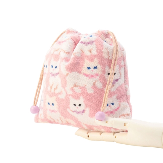 モフモフネコチャン 巾着 L/MNC-260283(ペールピンク): LOVERARY BY