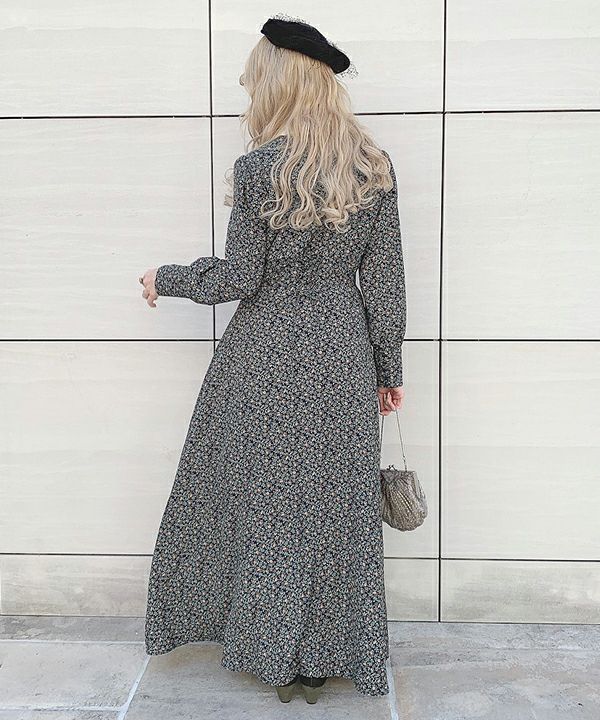 □コルセット切替小花柄ロングワンピース/an another angelus Limited