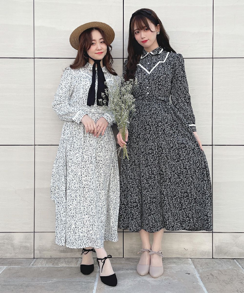 トーションレース使い小花柄ロングワンピース/an another angelus