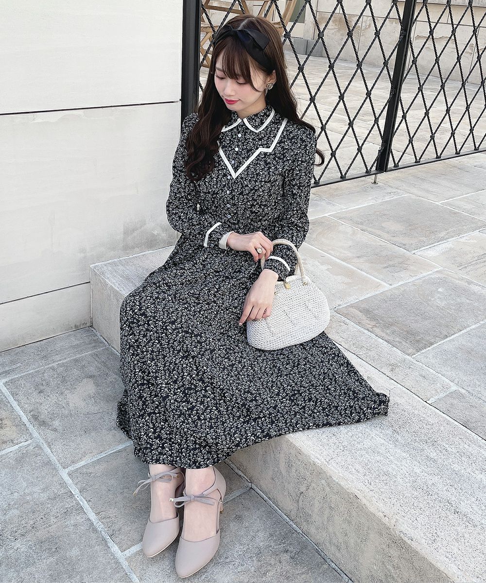 トーションレース使い小花柄ロングワンピース/an another angelus