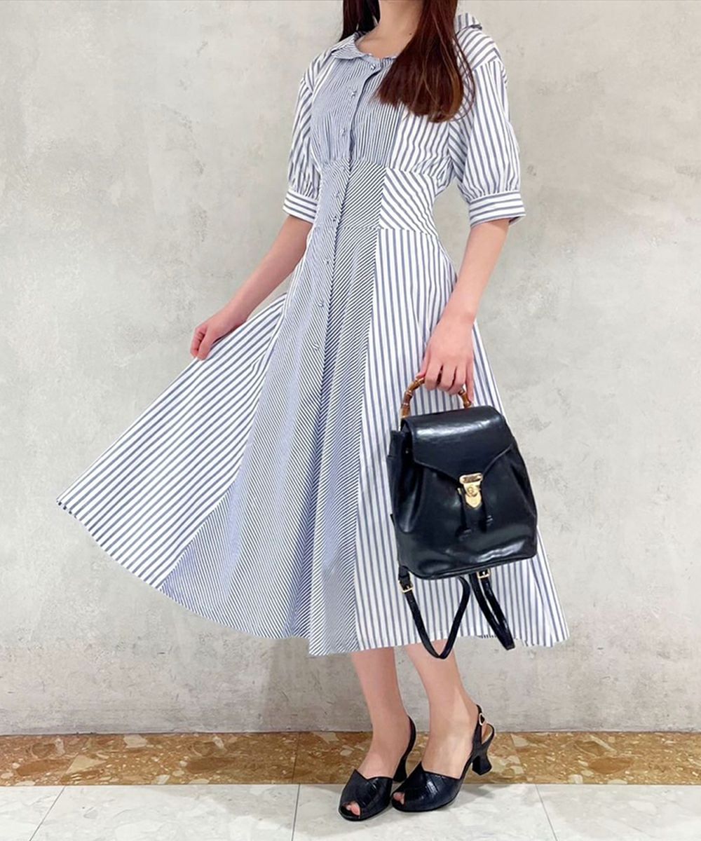 □ランダムストライプ開衿シャツワンピース/an another angelus