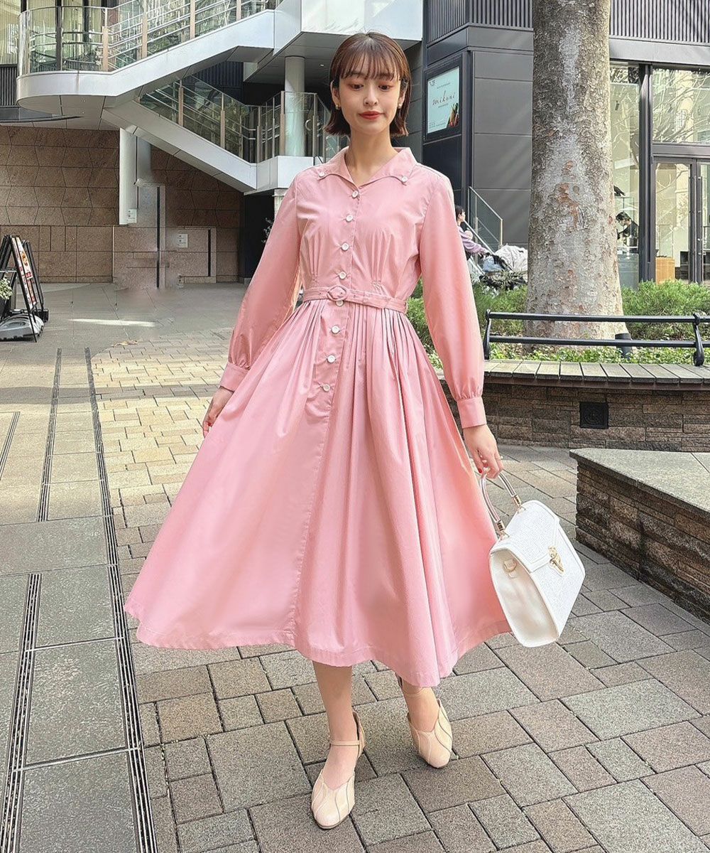 □レトロタック使いウィングカラーシャツワンピース/an another