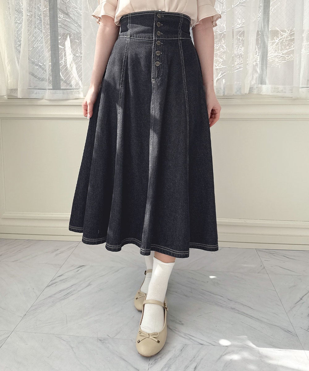 サイズ展開】フロント釦デニムフレアースカート/an another angelus