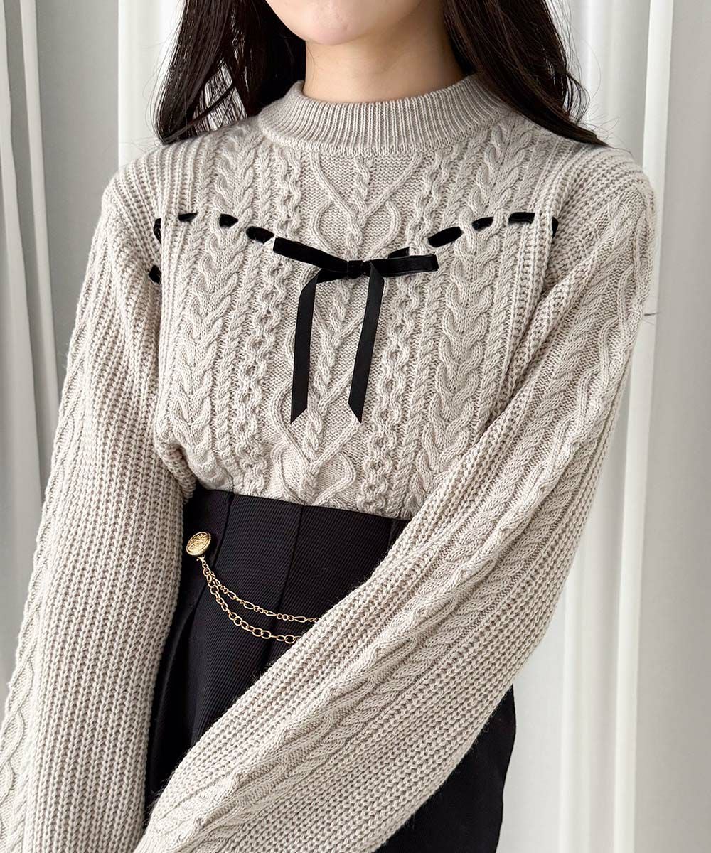 ハートはしごリボンケーブルニットプルオーバー/F i.n.t [56AJ03j007