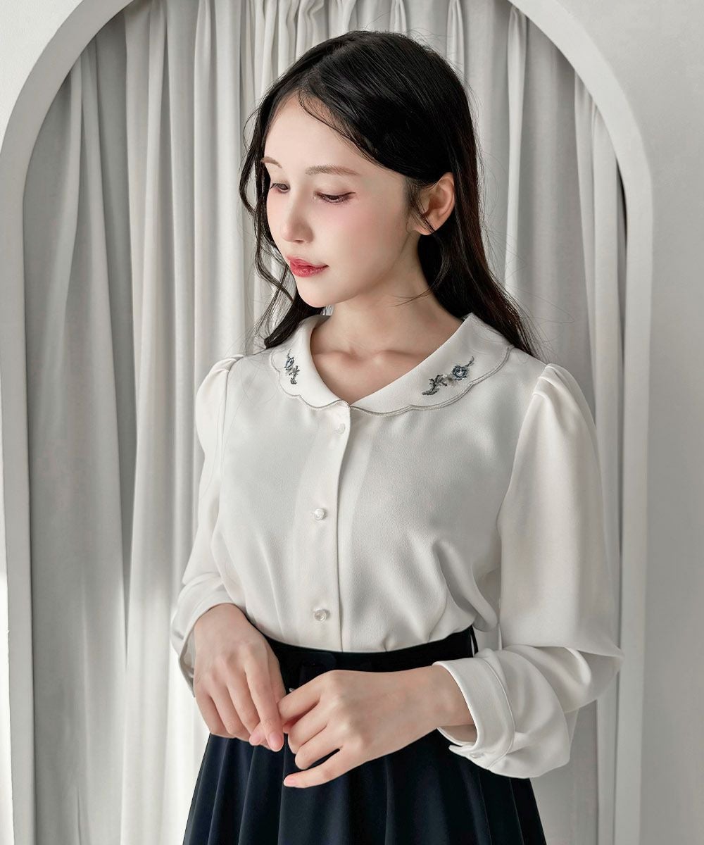 ローズ刺繍スカラップ衿ブラウス/an another angelus [57BF02j006] | F
