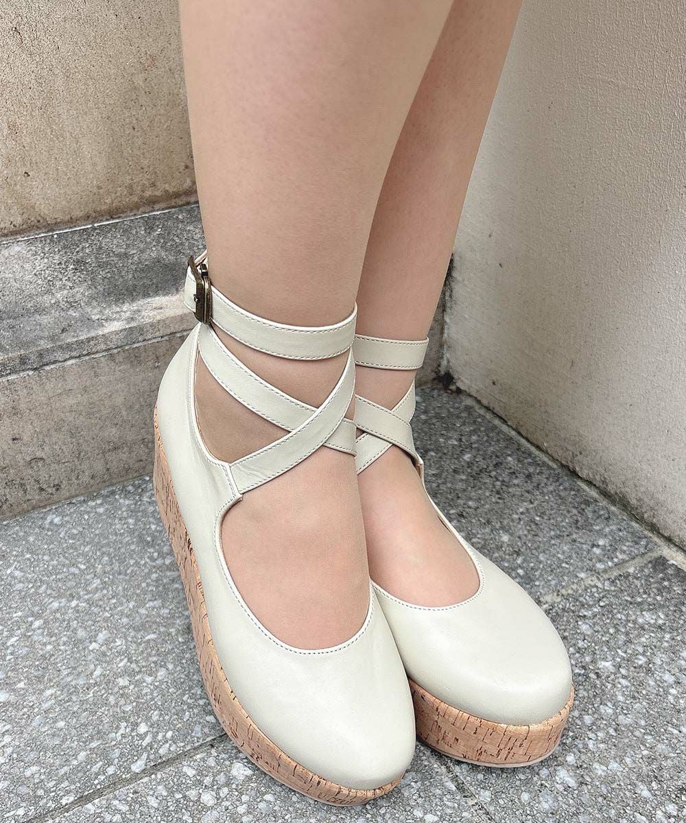 クロスストラップ厚底パンプス/an another angelus [00BA01d001] | F