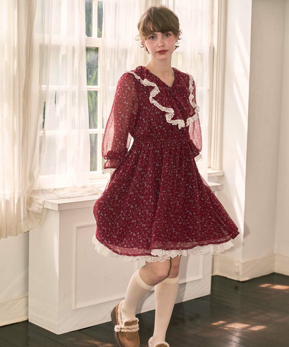 レース使い小花柄ラッフルワンピース/F i.n.t [55AE01j005] | F i.n.t