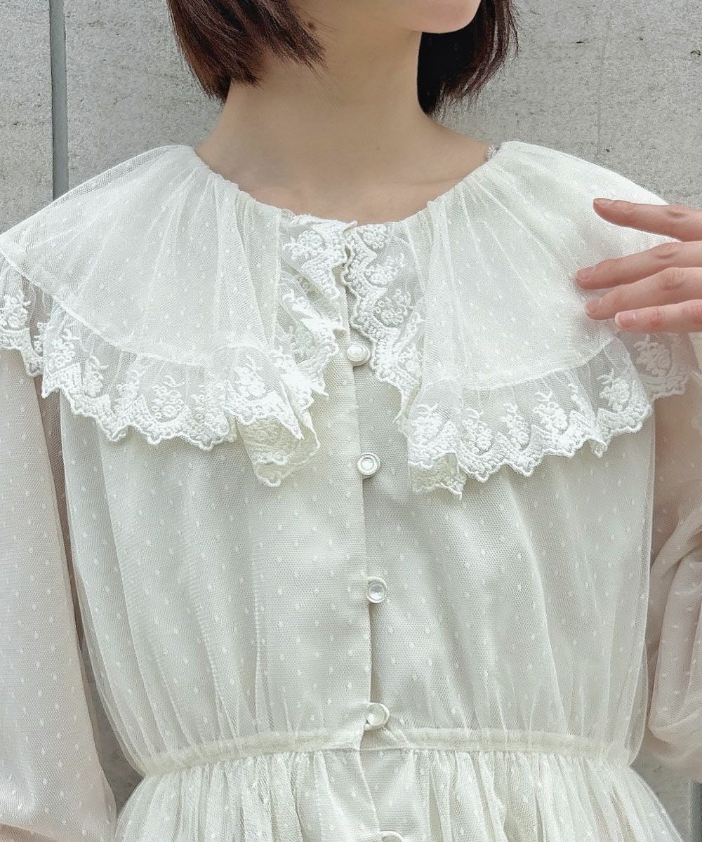 レース使いドットチュールブラウス/an another angelus [55BF02j003