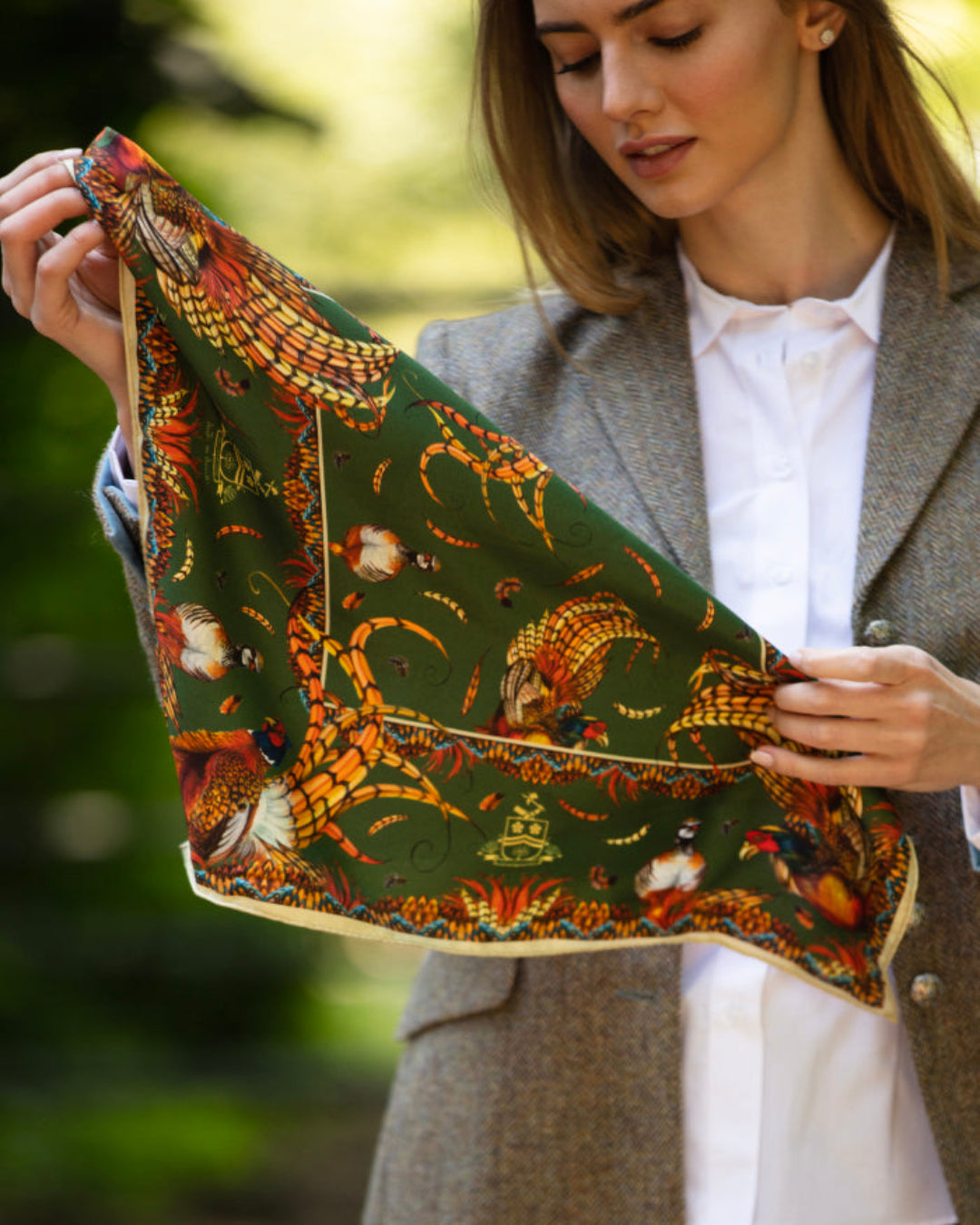 Heads or Tails Khaki Medium Square Silk Scarf | Field Traditions