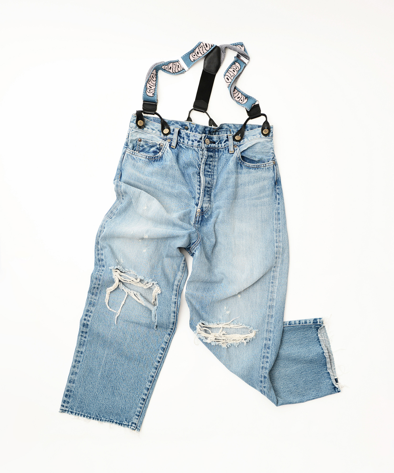 DAMAGE DENIM SUSPENDER PANTS（LIGHT INDIGO）｜HOLIDAY（ホリデイ