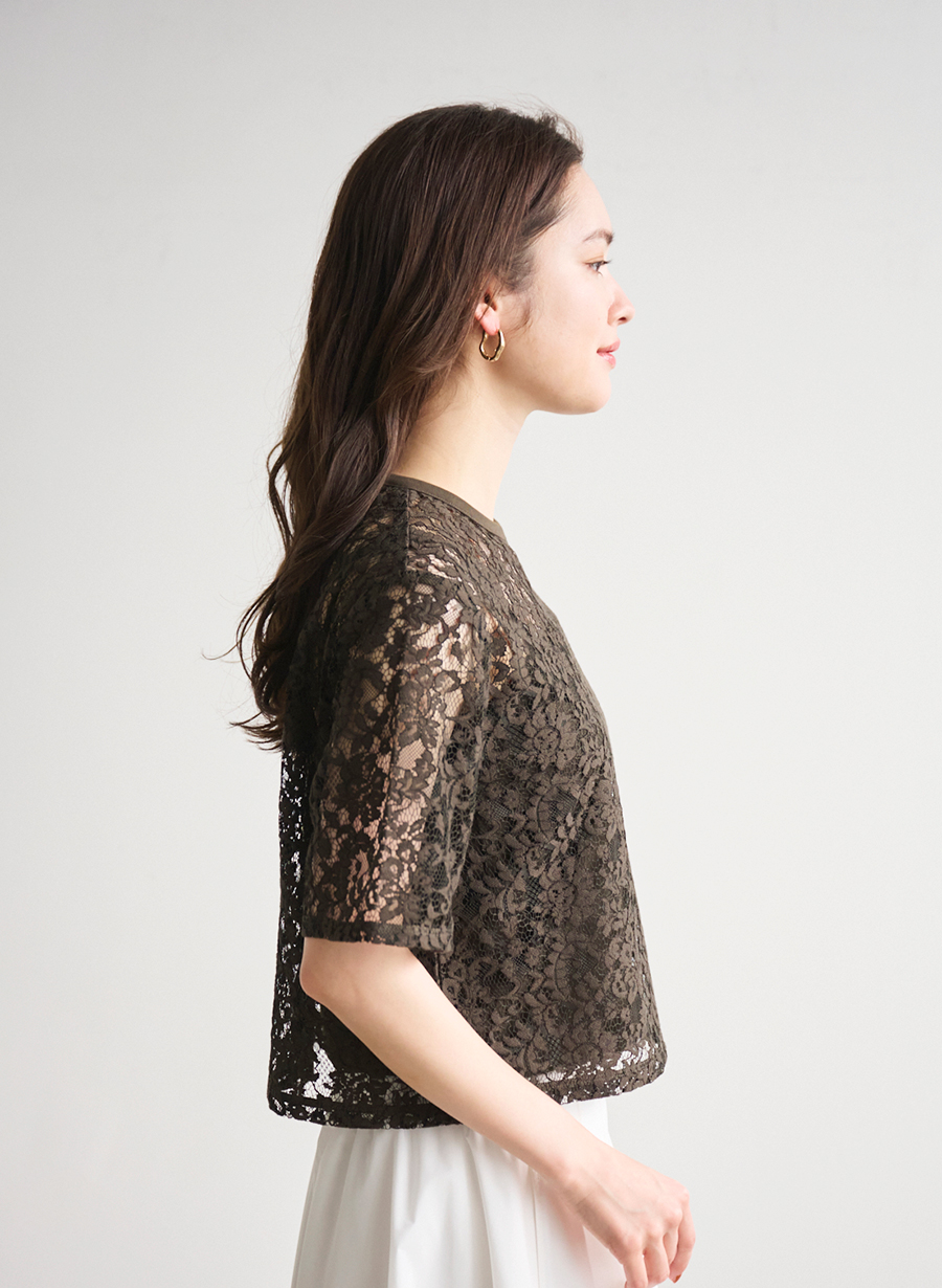 EC限定色/佐藤佳菜子さんコラボ】クロップドレースブラウス｜LOUNIE