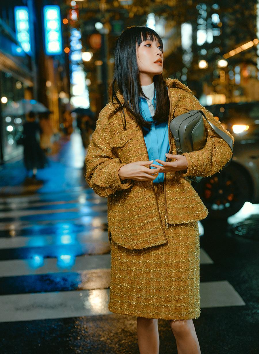 アドニシス/イエロー ツイードコート ファー襟付きセール】 【洗える