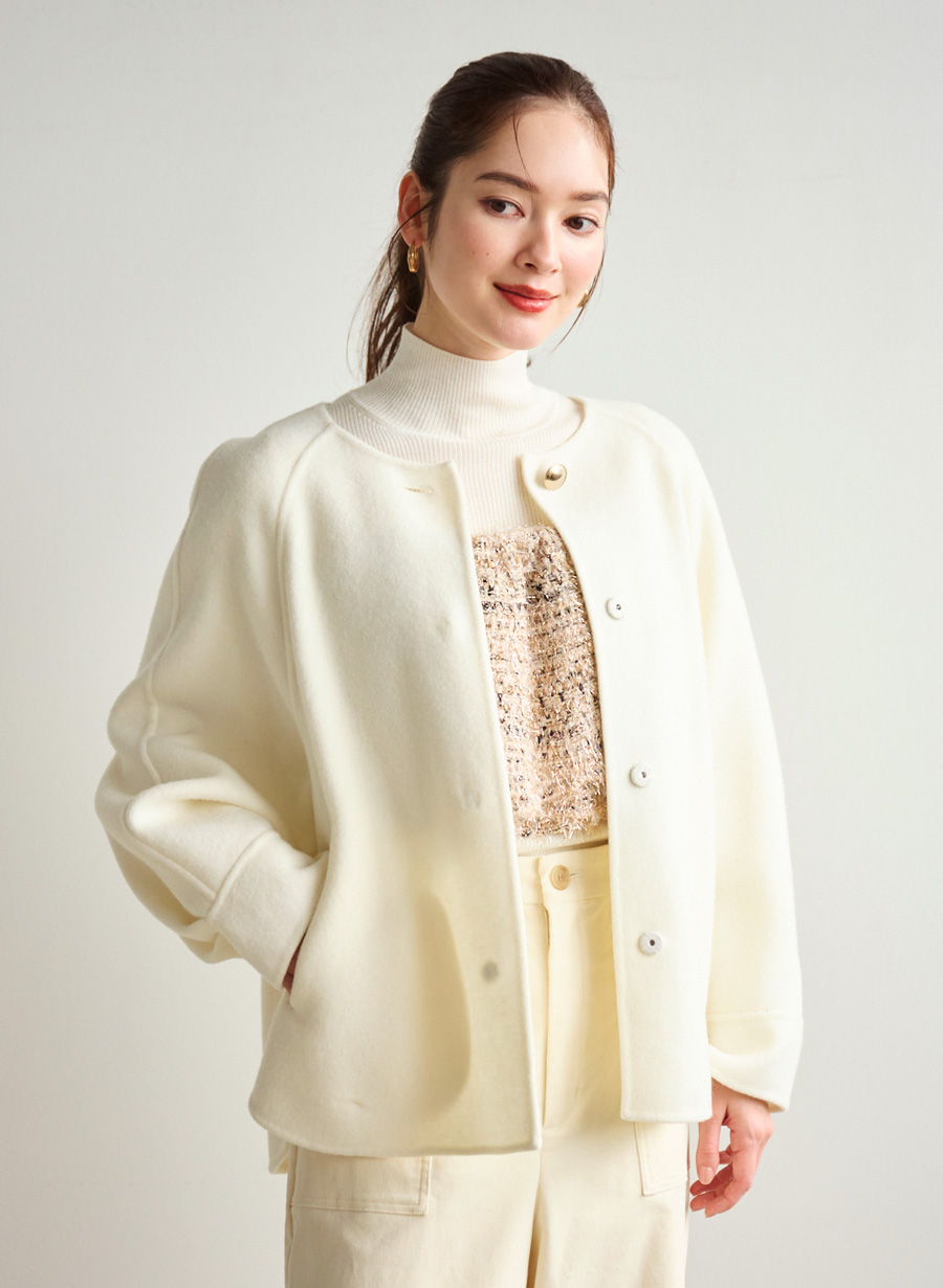 super 100's＞リバーノーカラーショートコート｜LOUNIE（ルーニィ