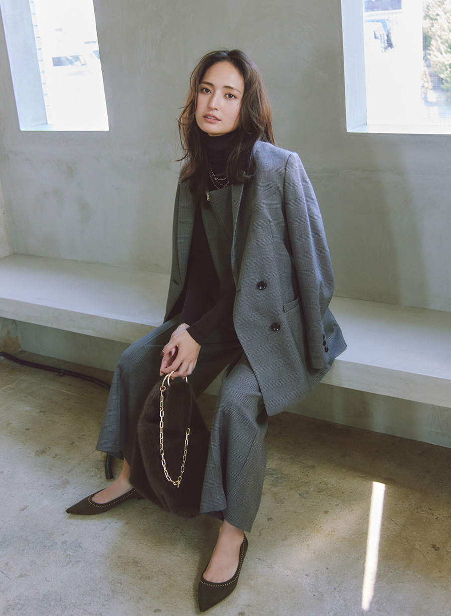 ウール調グレンチェックストレッチコンビネゾン｜LOUNIE（ルーニィ