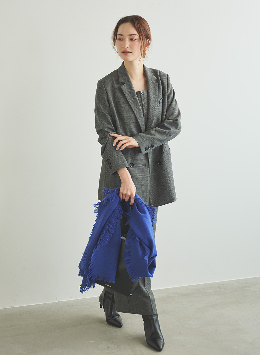 ウール調グレンチェックストレッチコンビネゾン｜LOUNIE（ルーニィ