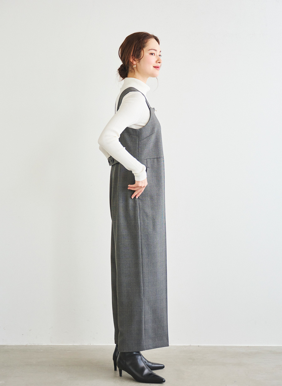 ウール調グレンチェックストレッチコンビネゾン｜LOUNIE（ルーニィ