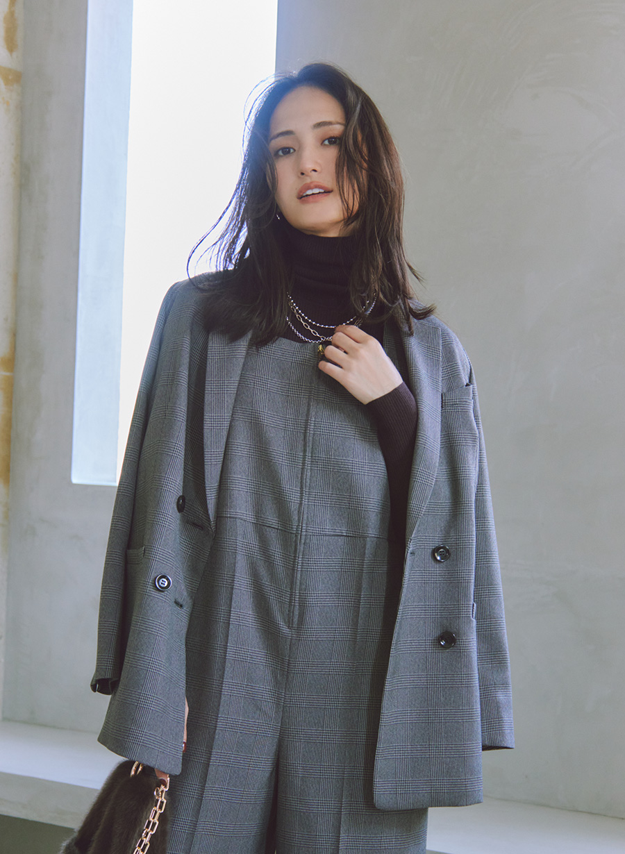 ウール調グレンチェックストレッチダブルジャケット｜LOUNIE（ルーニィ