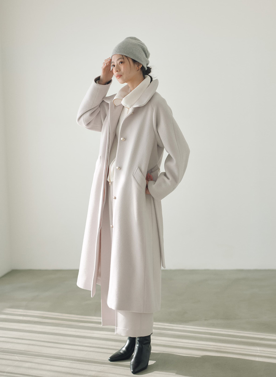 メリノウール＞スタンドカラーベルテットロングコート｜LOUNIE
