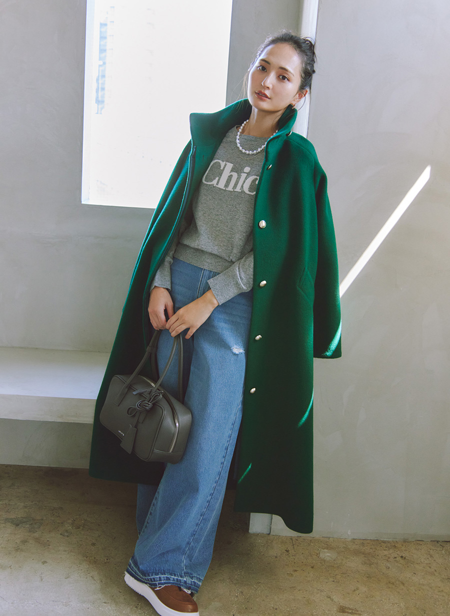 メリノウール＞スタンドカラーベルテットロングコート｜LOUNIE