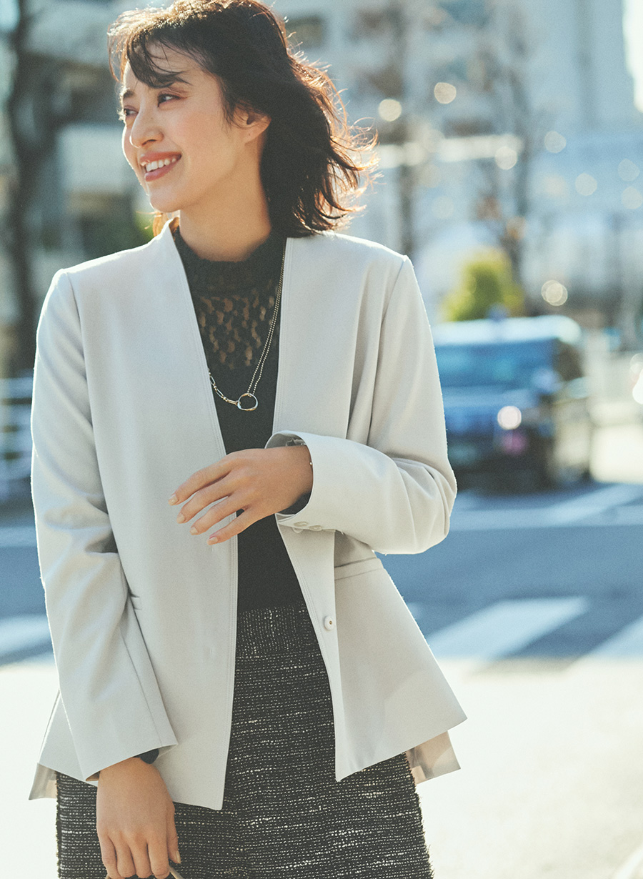 ツイルストレッチノーカラーベルトジャケット｜LOUNIE（ルーニィ）公式