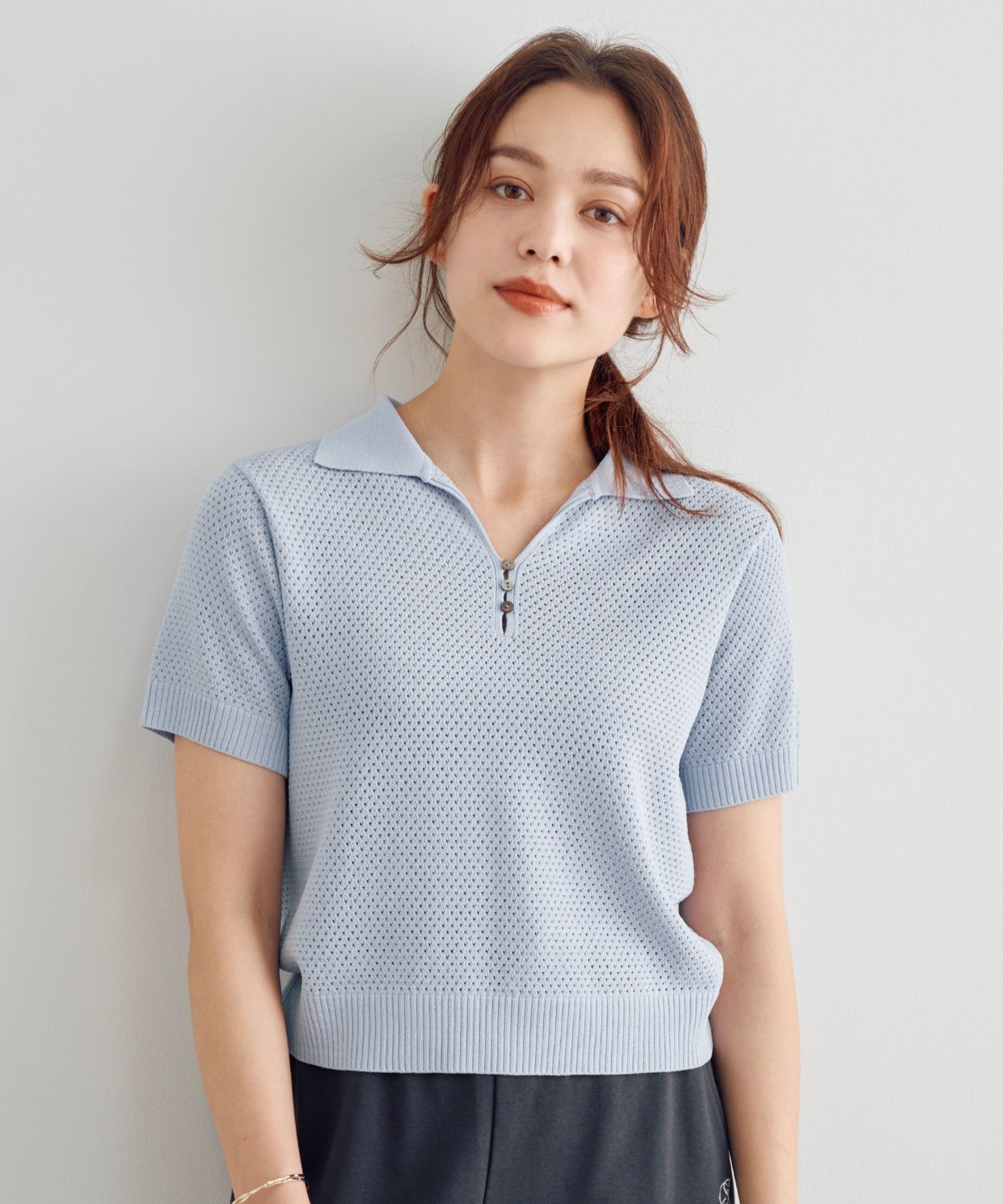 メッシュ編みポロニットプルオーバー｜Stola.（ストラ）公式通販サイト