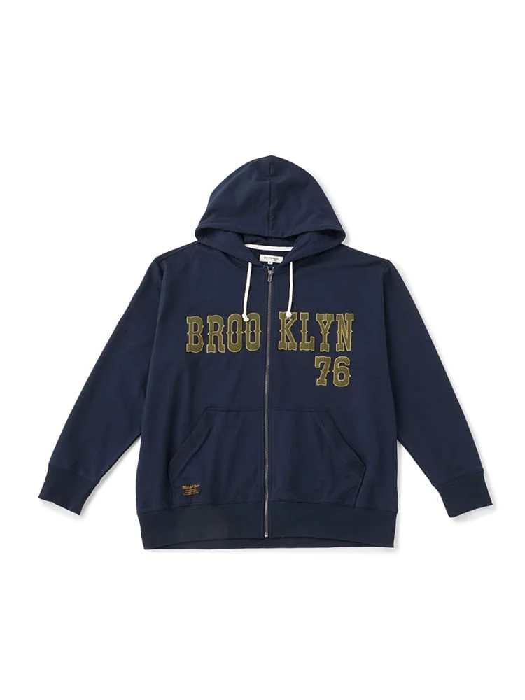 ネイビー 【WILDER&WEST】ミニ裏毛ツイルワッペンスウェットパーカー