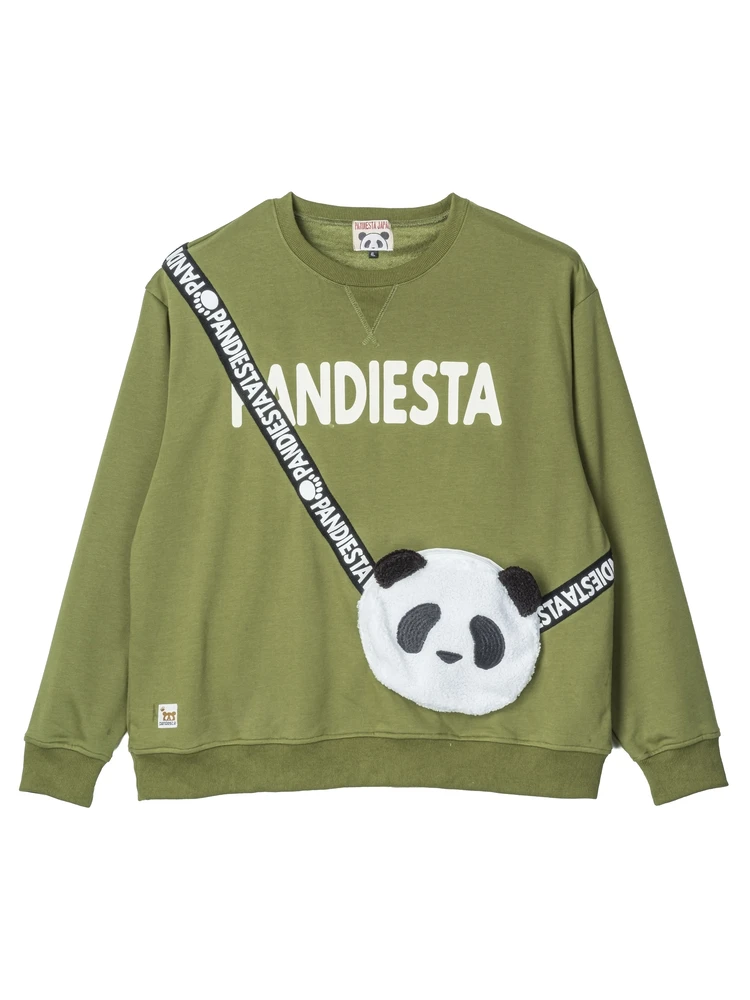 カーキー 【PANDIESTA JAPAN】ふわふわパンダポーチ付きトレーナー