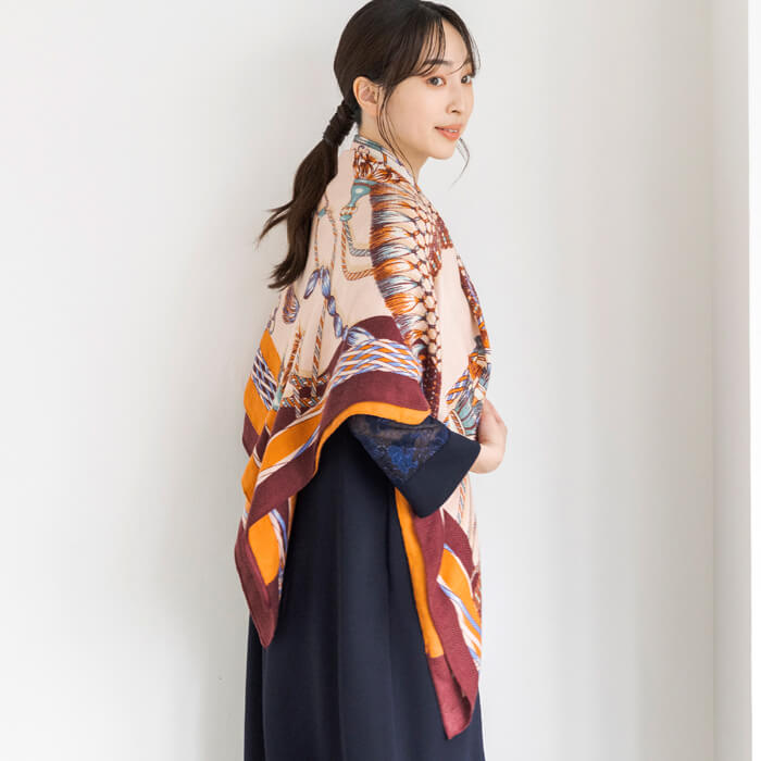 マニプリ｜タッセル柄のウールシルクストール ・ワイン｜東京ソワール