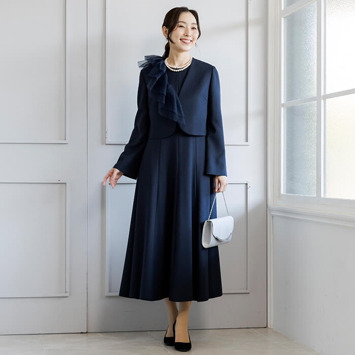 洗える｜2WAYチュールデザインのボレロ 9号・ネイビー｜東京