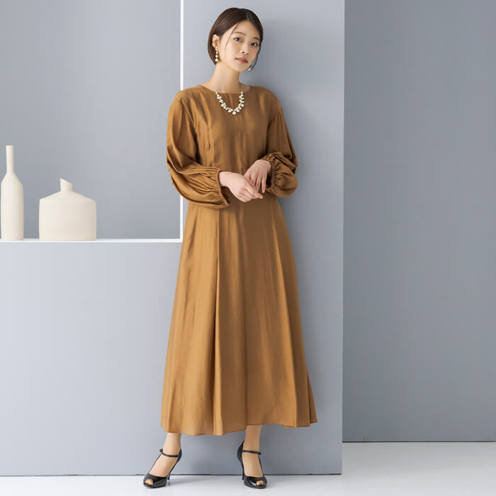 WEB限定｜ボリュームオーガンジードレス 9号・ブラウン｜東京ソワール