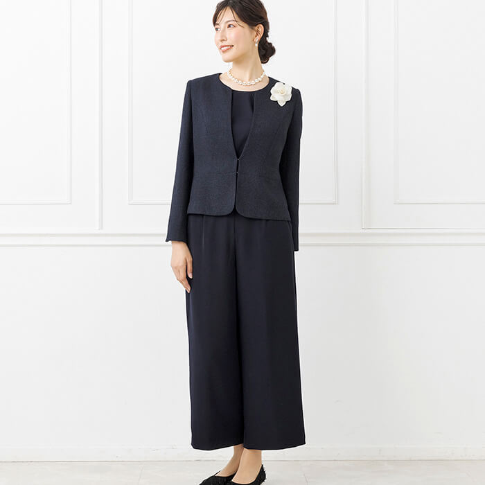 ストレッチツイードジャケットのセットアップ 9号・ネイビー｜東京