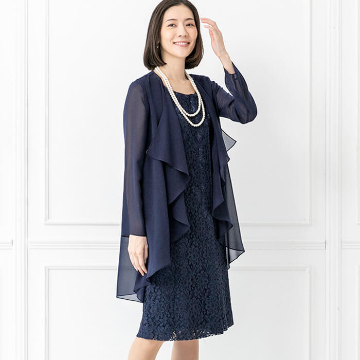 羽織りボレロでアレンジ可能なワンピース 11号・ネイビー｜東京