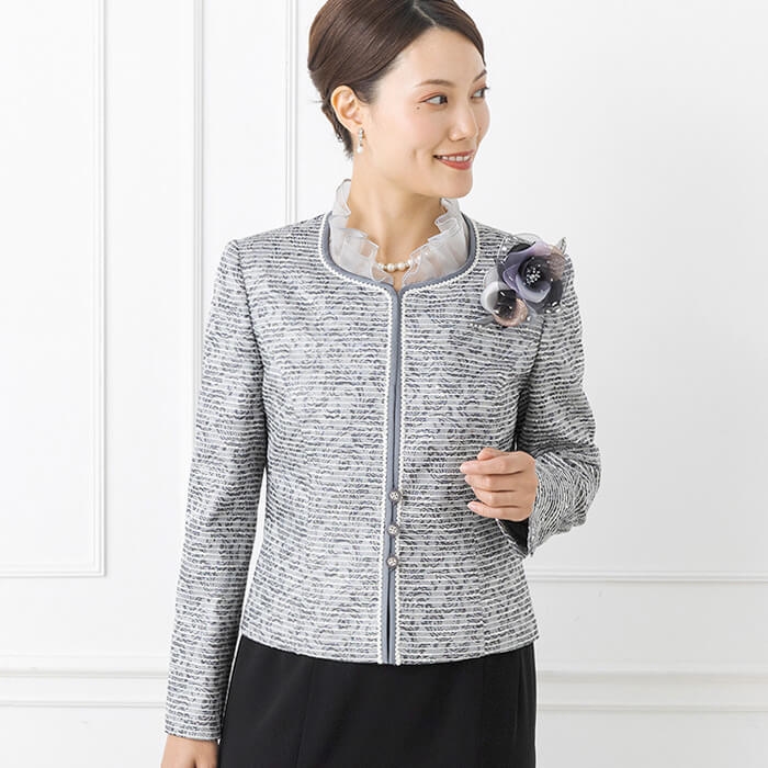 フリルカラーのフォーマルジャケット 9号・グレー｜東京ソワール