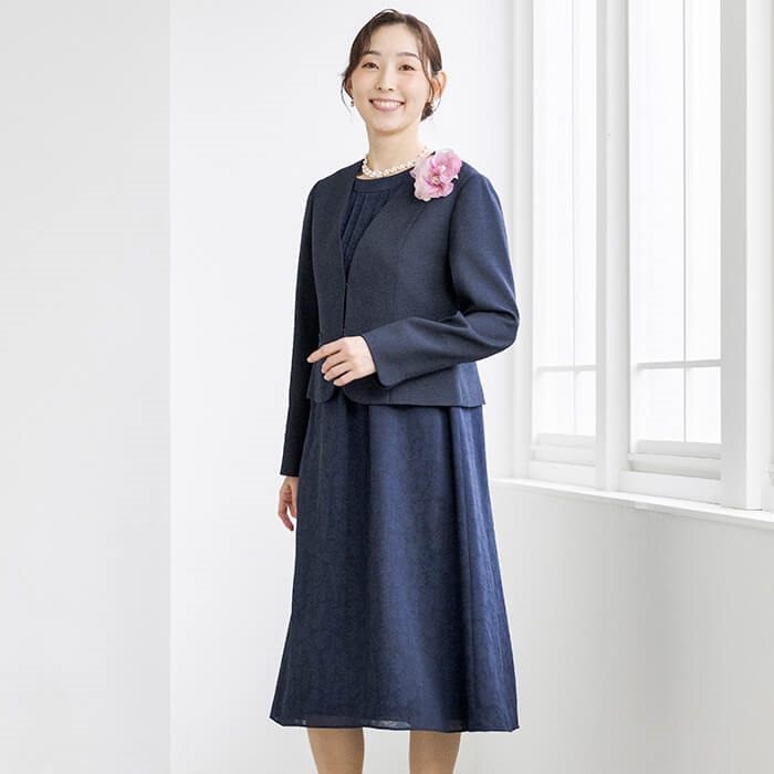 洗える｜麻調素材ジャケットのアンサンブル 11号・ネイビー｜東京