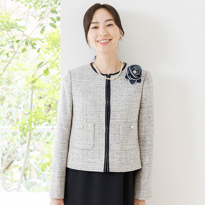 洗える｜シンプルなミックスツイードジャケット 9号・ベージュ｜東京