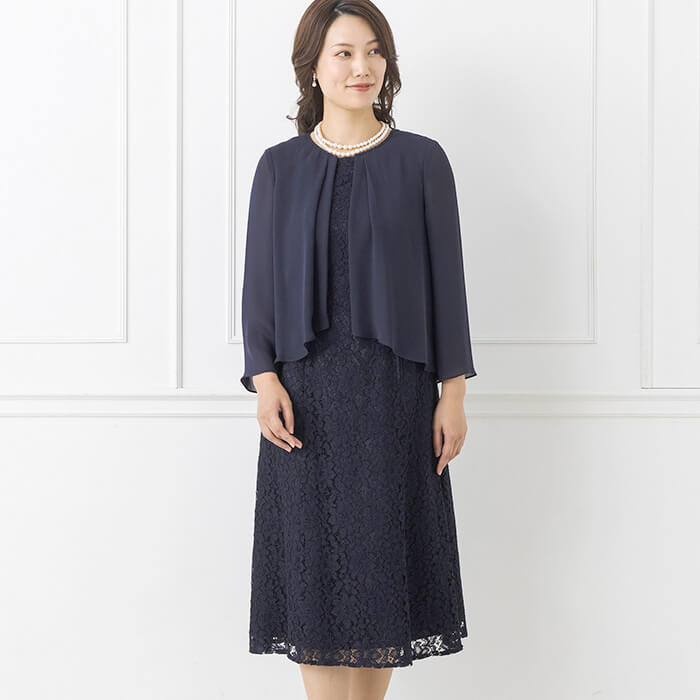カバーアップ付きレースワンピース 9号・ネイビー｜東京ソワール