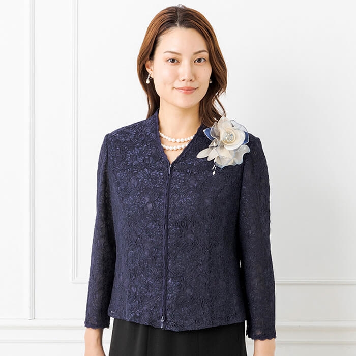 ラメレースのファスナー付きブラウス 9号・ネイビー｜東京ソワール