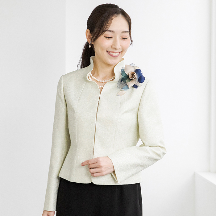 ラメジャカードのジャケット 13号・ライトグリーン｜東京ソワール