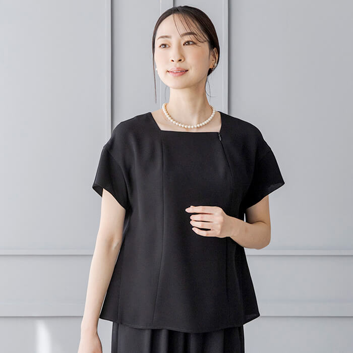 洗える｜フロントファスナーつきのブラウス M・ブラック｜東京