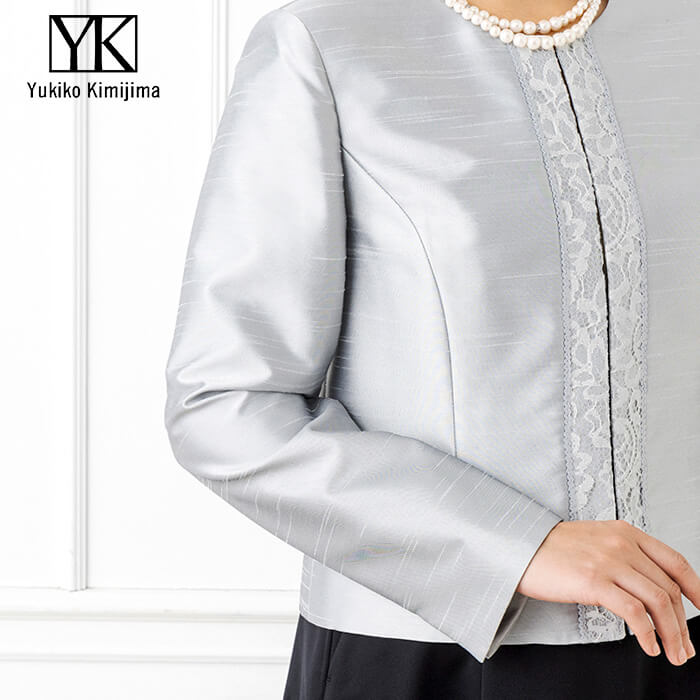 シャンブレーシャンタンのジャケット 13号・グレー｜東京ソワール