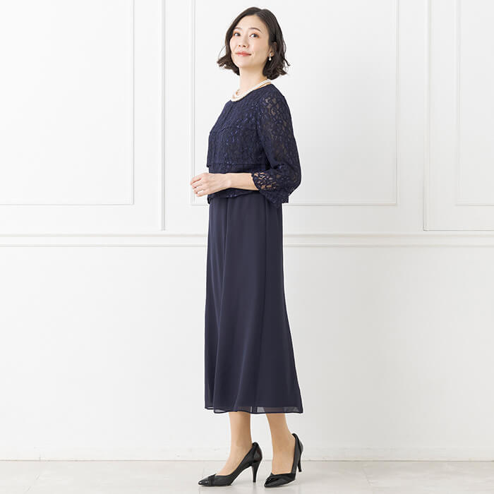 ティアードの前開きワンピース 13号・ネイビー｜東京ソワール